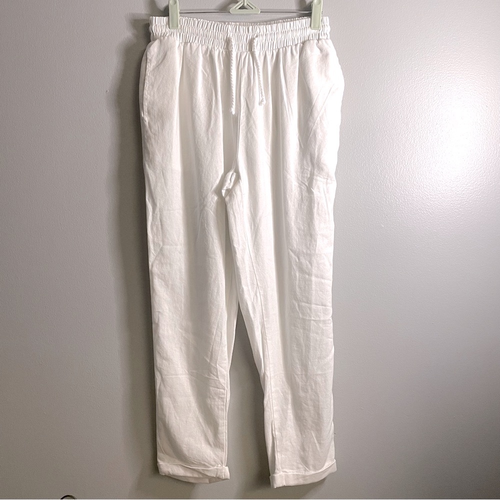 CI SONO LINEN COLLECTION SZ/SM Women's Pull On Pants Cream Elastic Waist